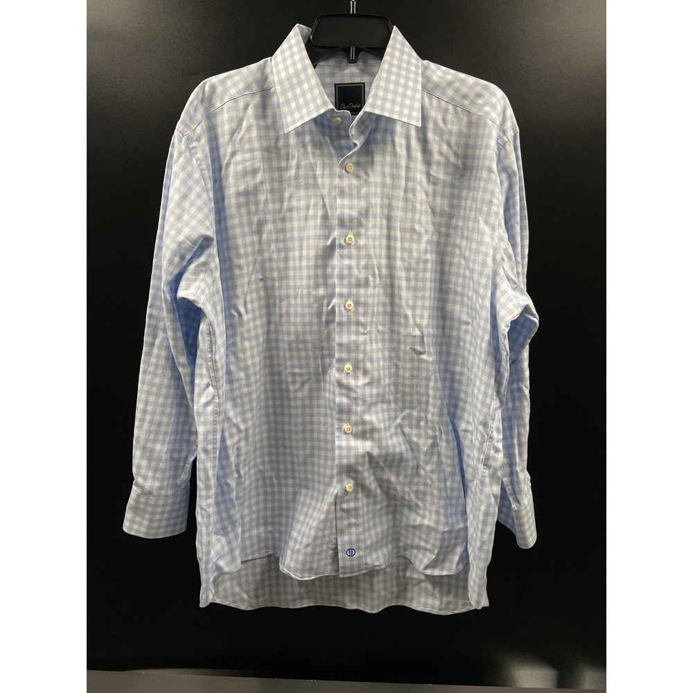 David Donahue Plaid Button Front Dress‎ Shirt Regular Fit Men's Size 17-32/33